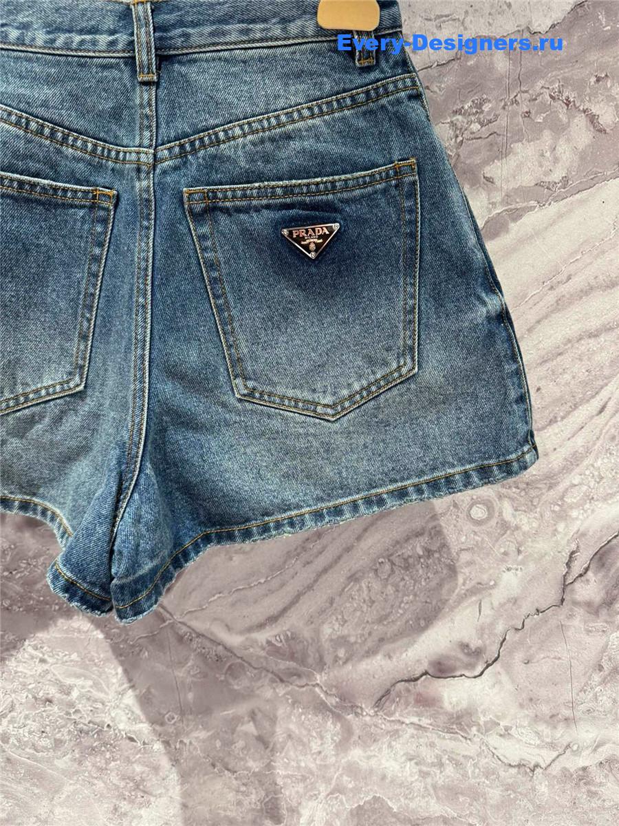Pra*a blue washed high-waist denim shorts