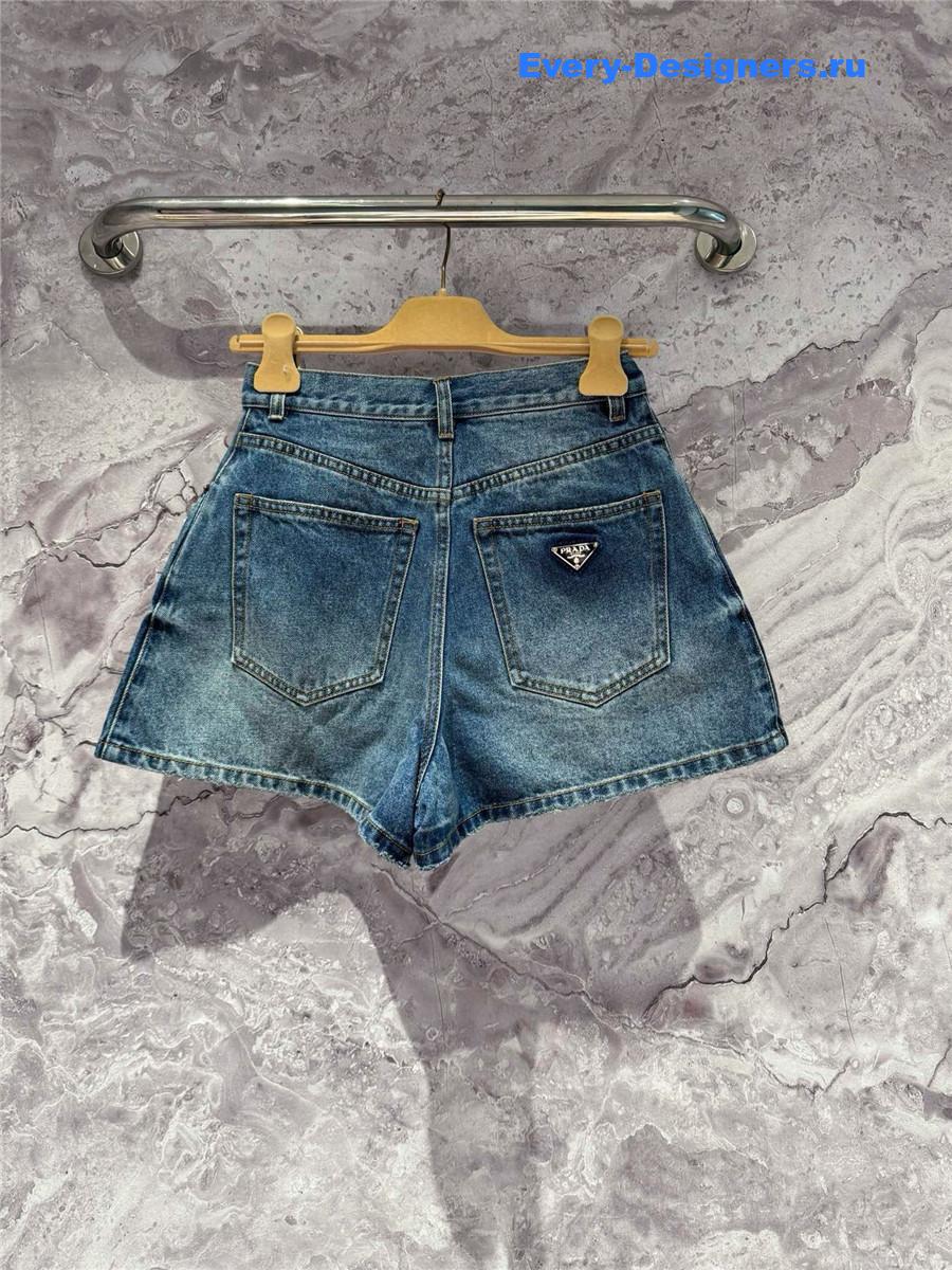 Pra*a blue washed high-waist denim shorts