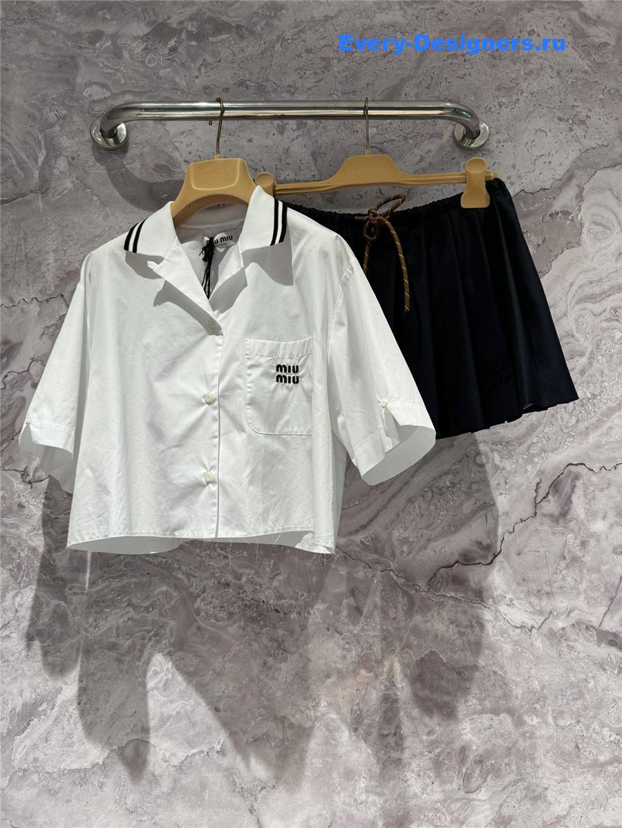 Miu Miu Logo Cropped Poplin Shirt