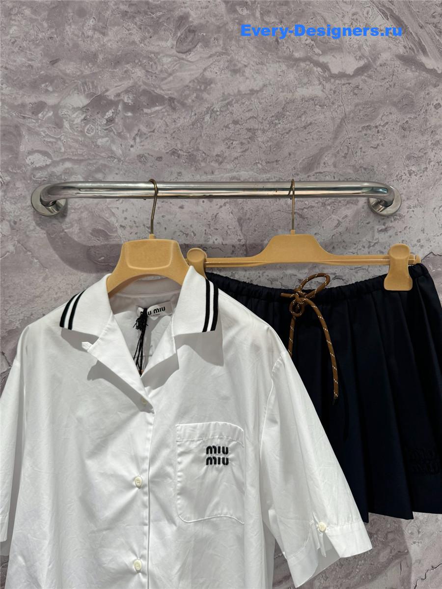 Miu Miu Logo Cropped Poplin Shirt
