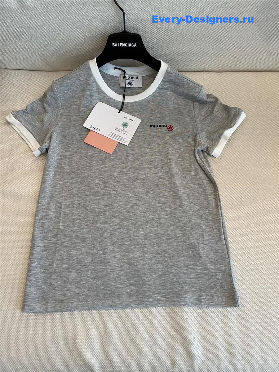 Miu Miu Grey Embroidered T-shirt