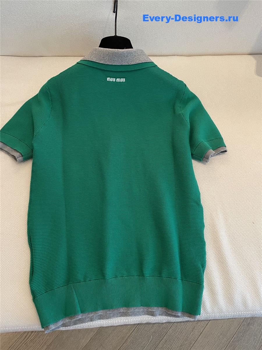 Miu Miu Green Knitted Polo Shirt