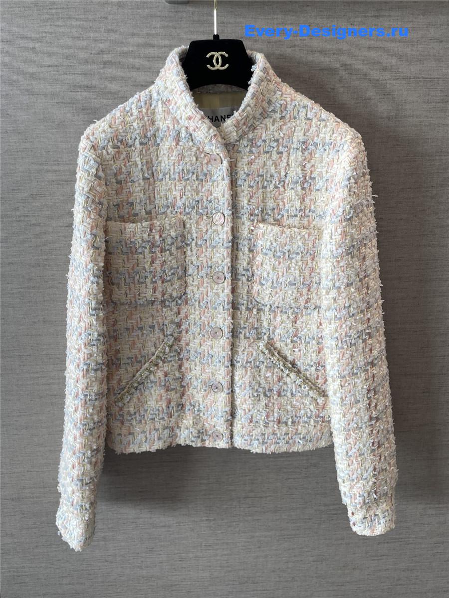 Ch**el white multicolor tweed cropped jacket