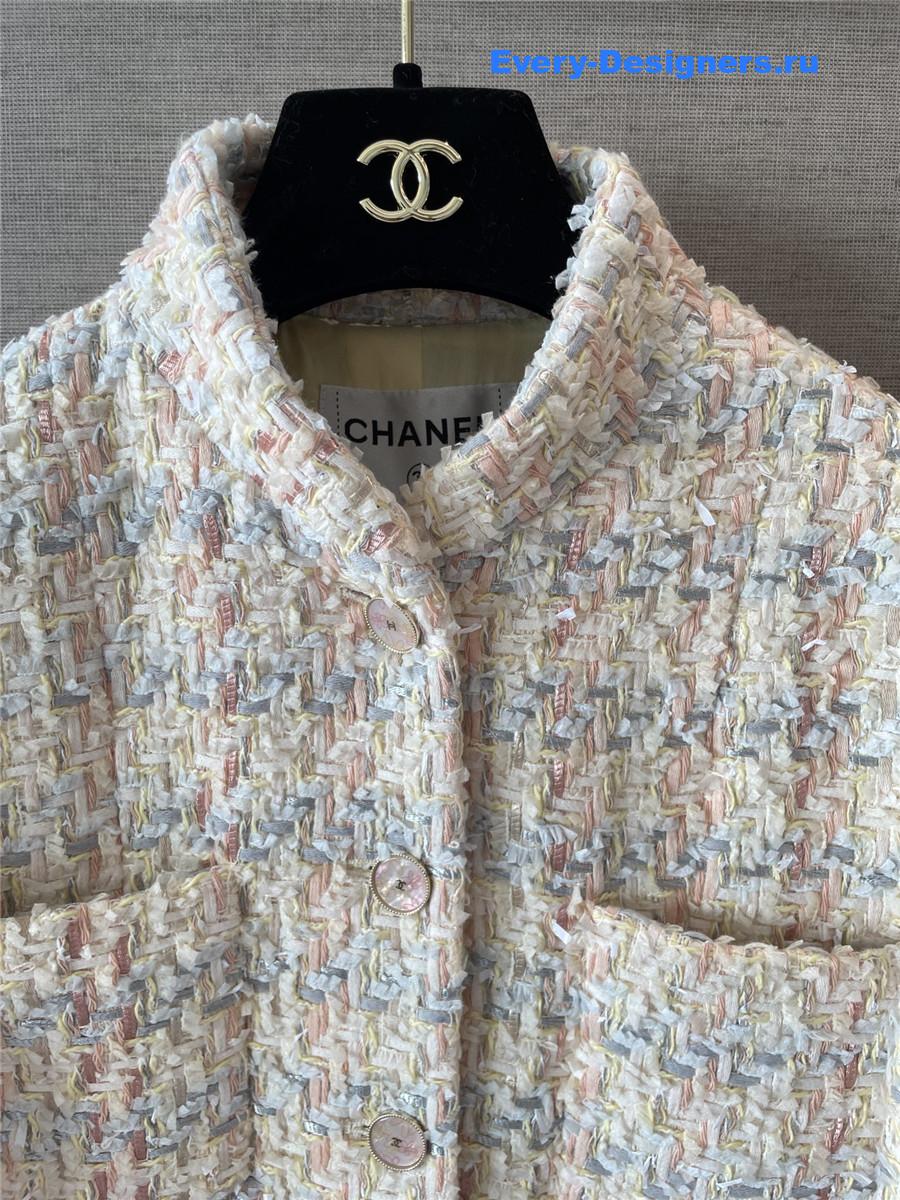 Ch**el white multicolor tweed cropped jacket