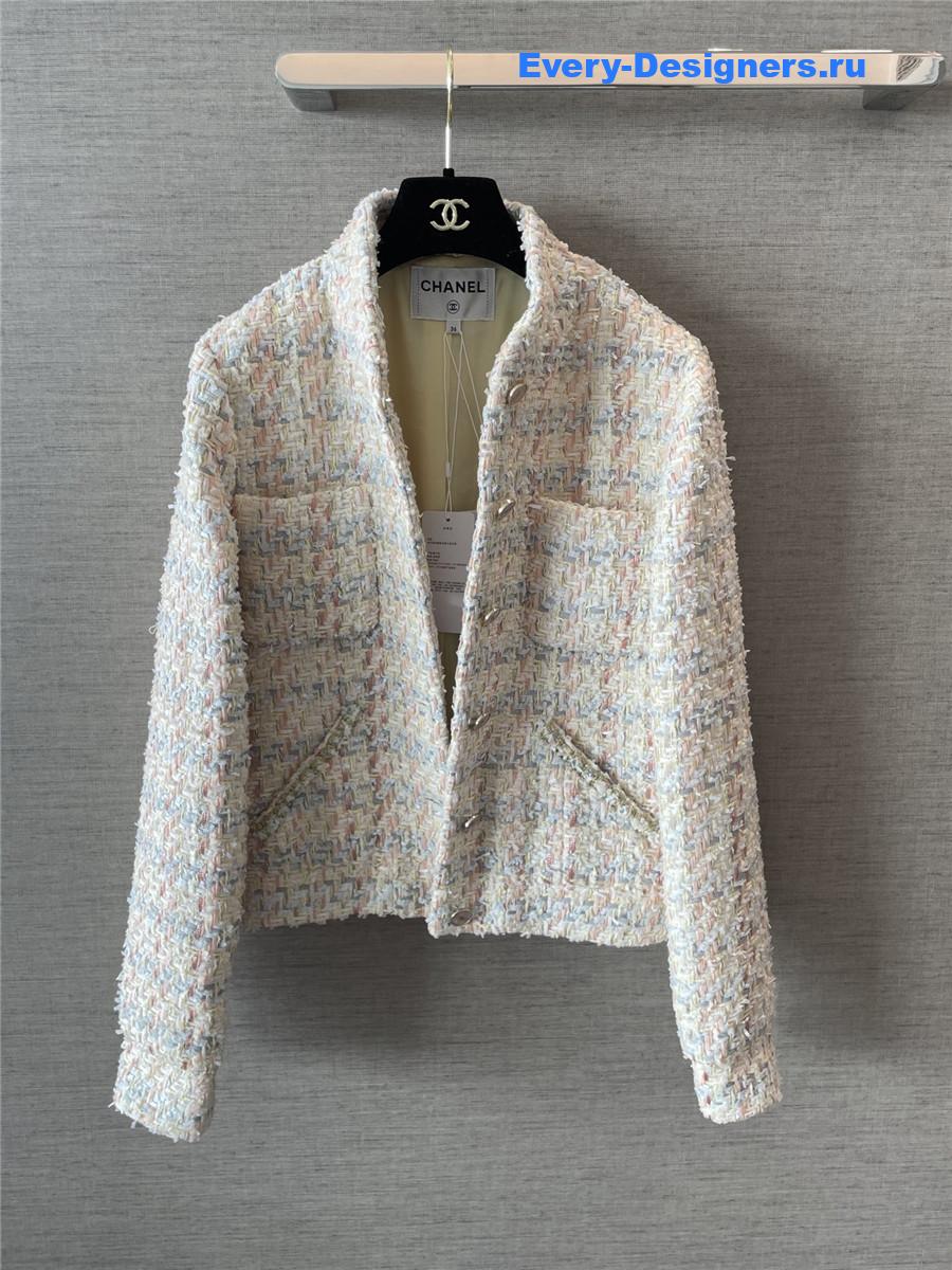 Ch**el white multicolor tweed cropped jacket