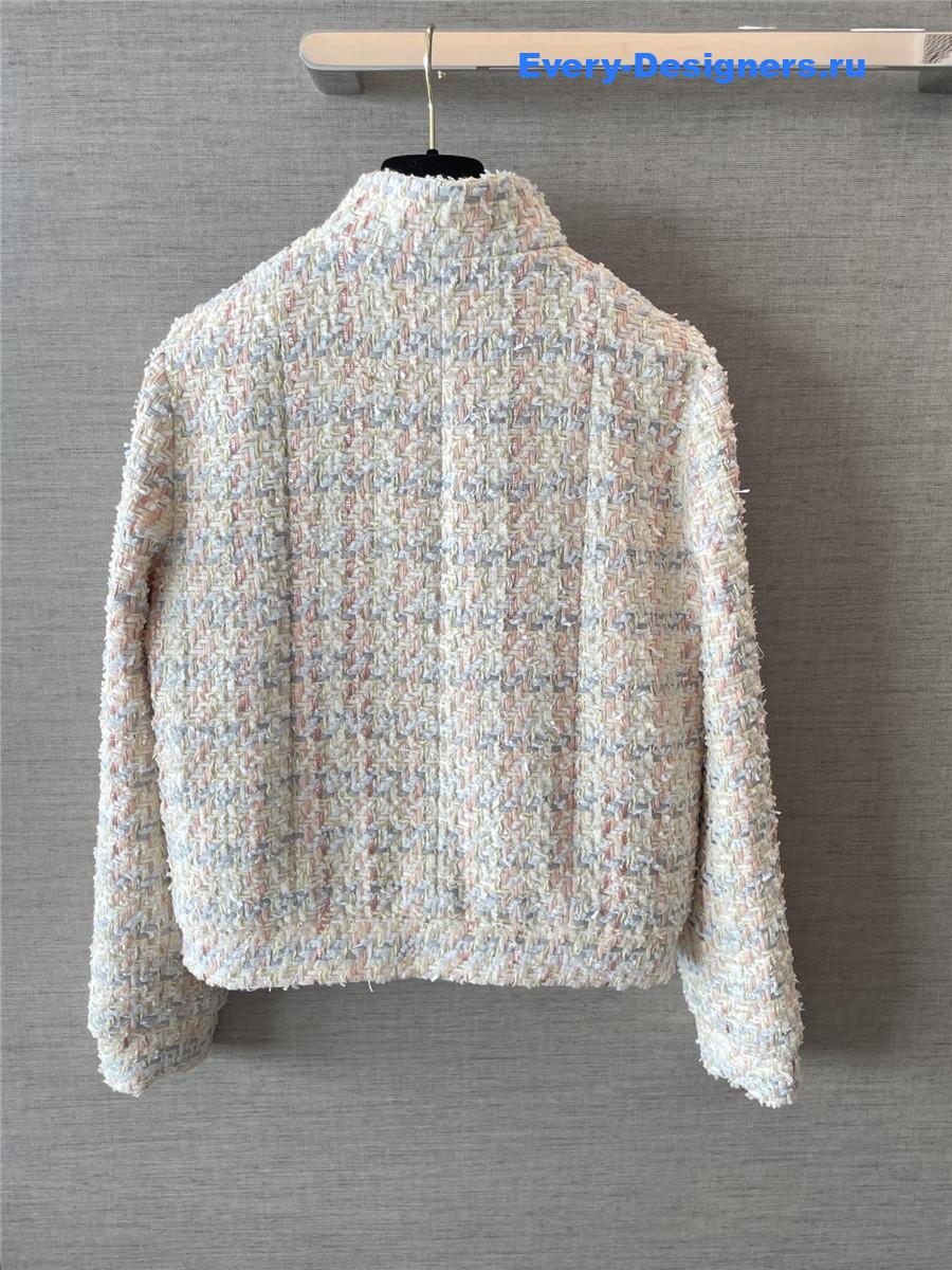 Ch**el white multicolor tweed cropped jacket