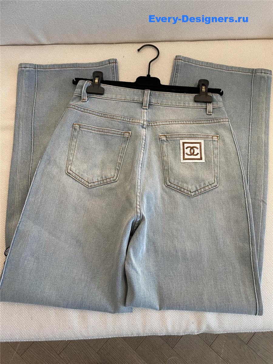 Ch**el cc logo blue straight jeans