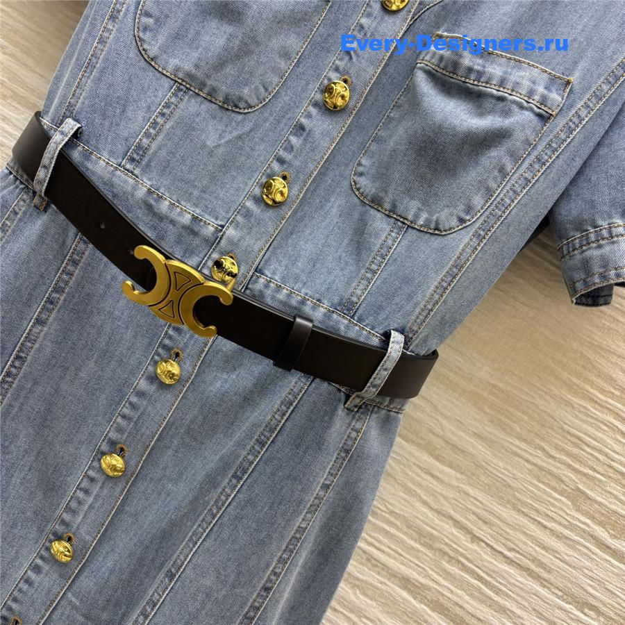 Ce1i*e v-neck belt denim dress