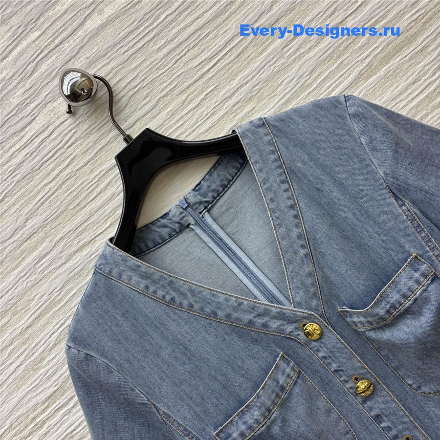 Ce1i*e v-neck belt denim dress