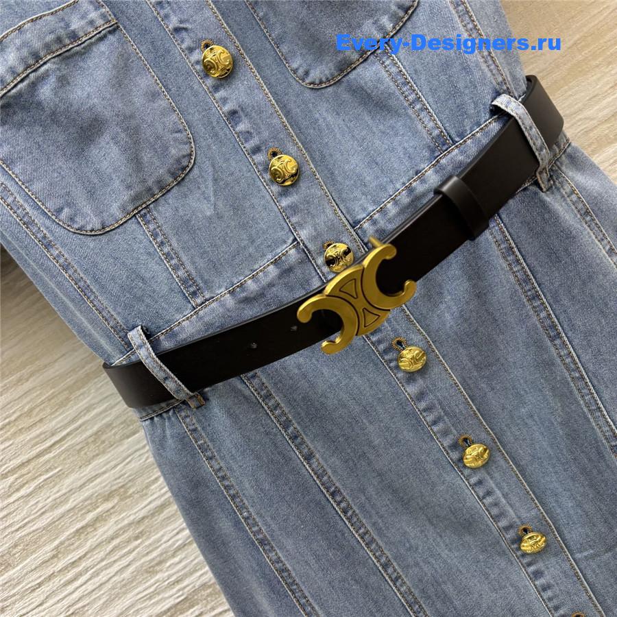 Ce1i*e v-neck belt denim dress