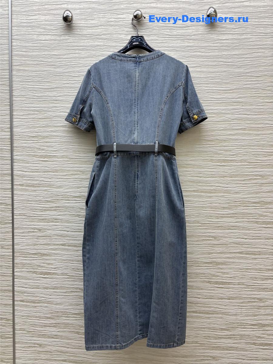 Ce1i*e v-neck belt denim dress