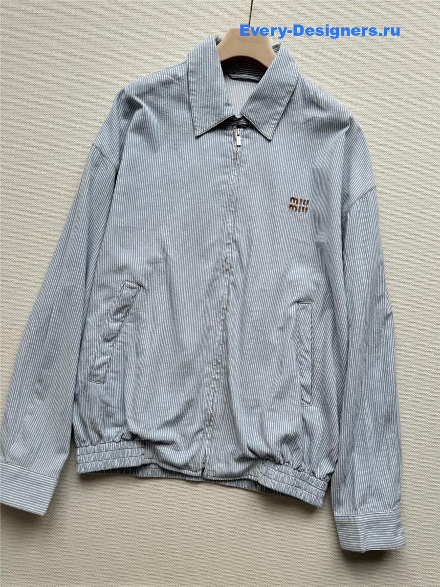 Miu Miu Light Washed Striped Denim Jacket