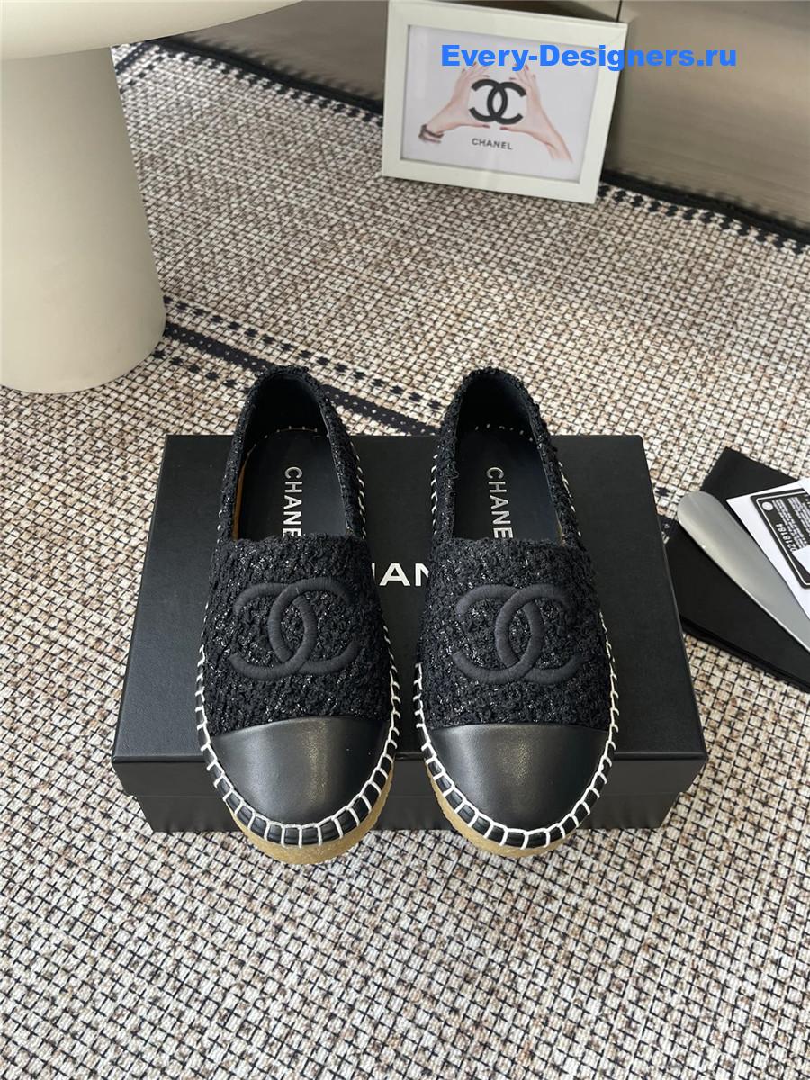 Ch**el black lambskin espadrilles flats