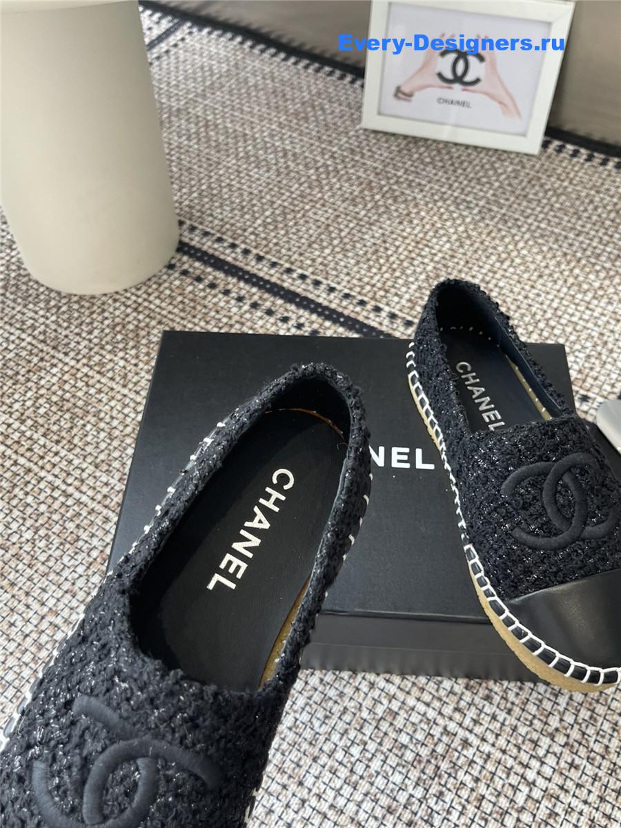 Ch**el black lambskin espadrilles flats