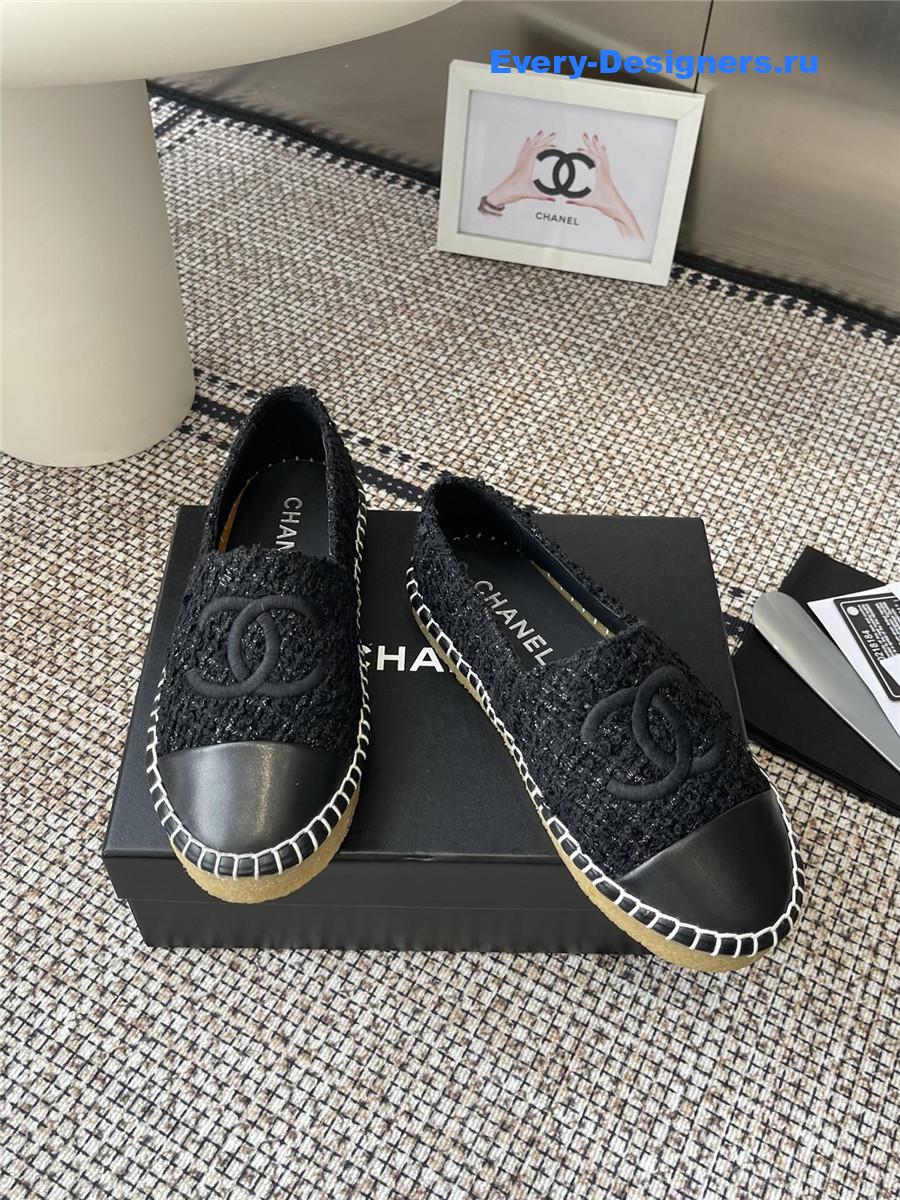 Ch**el black lambskin espadrilles flats