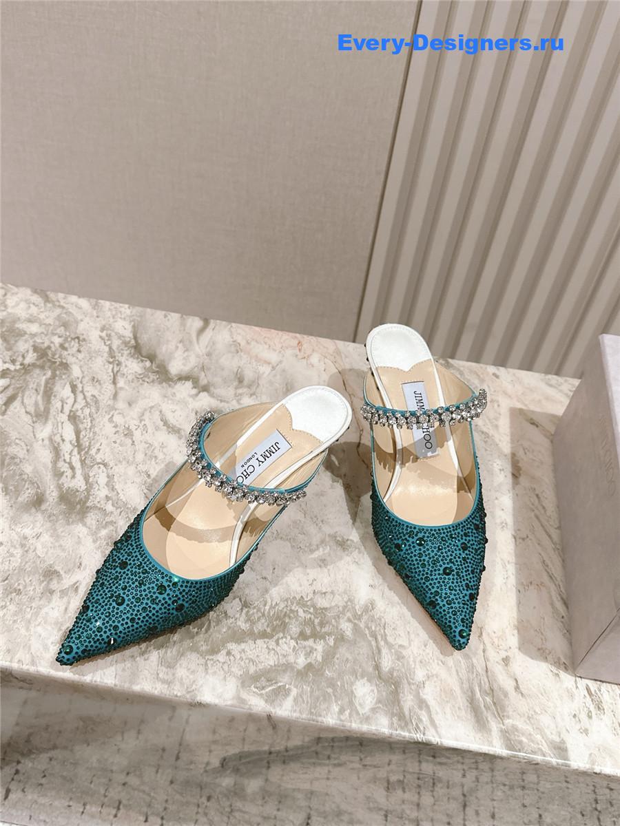 J1m*y Ch00 green glitter mules