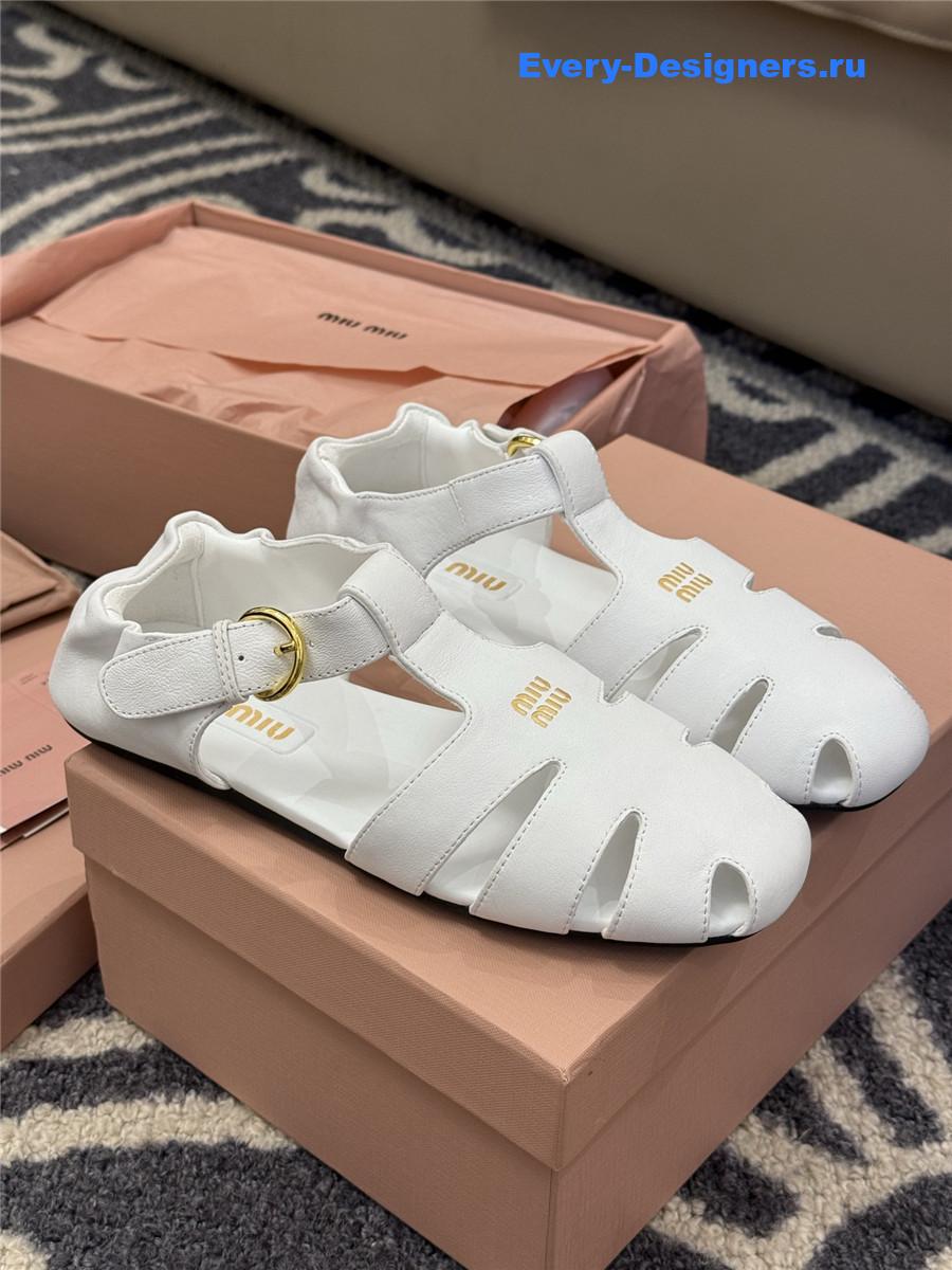 Miu Miu Briarwood White Leather Fisherman Sandals