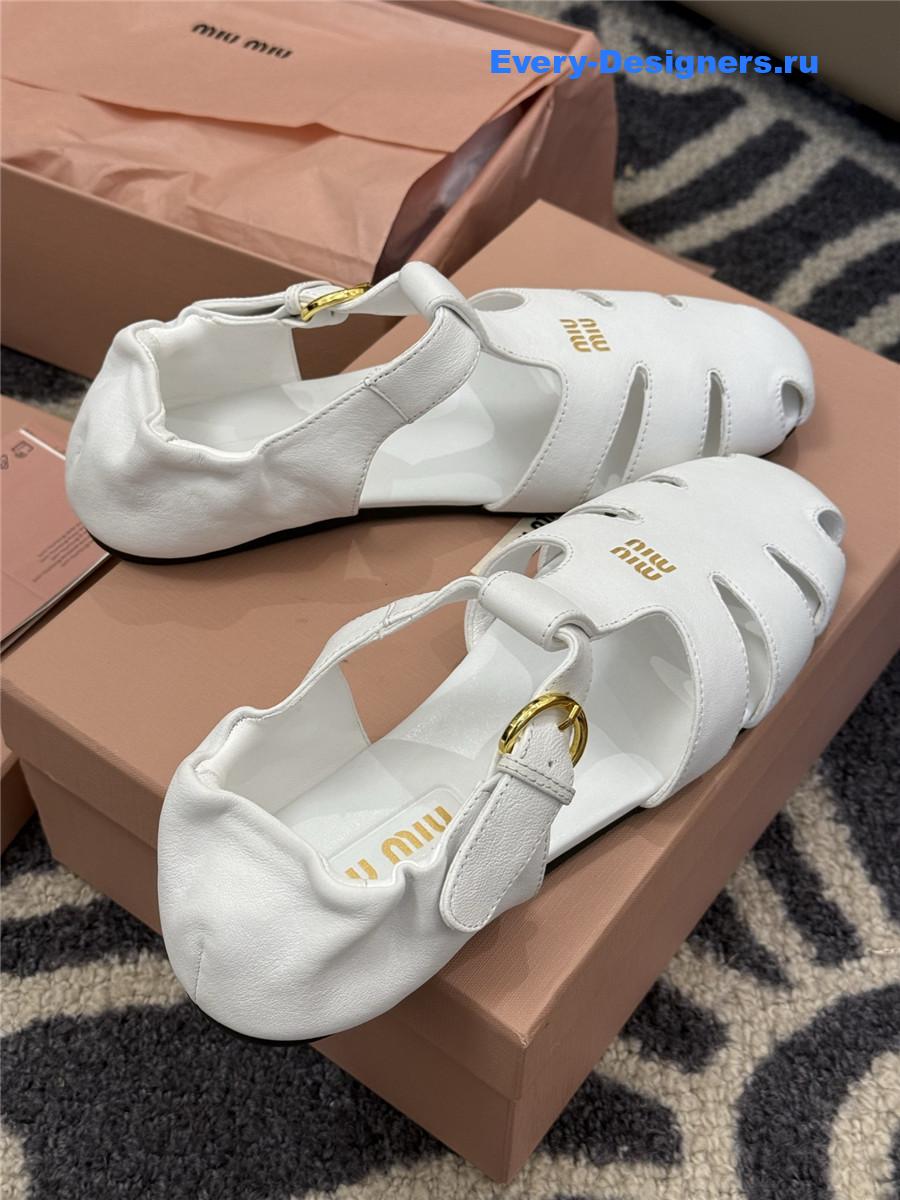 Miu Miu Briarwood White Leather Fisherman Sandals