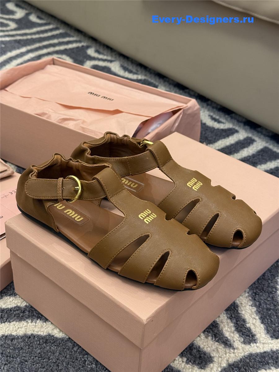 Miu Miu Brown Leather Fisherman Sandals