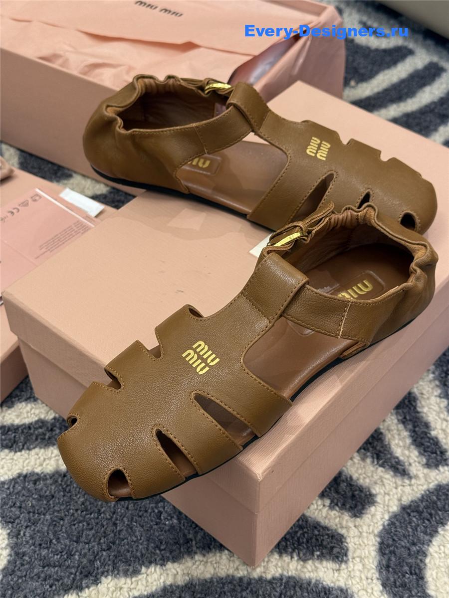 Miu Miu Brown Leather Fisherman Sandals