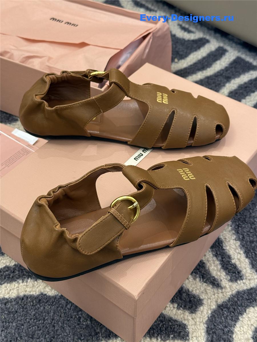 Miu Miu Brown Leather Fisherman Sandals