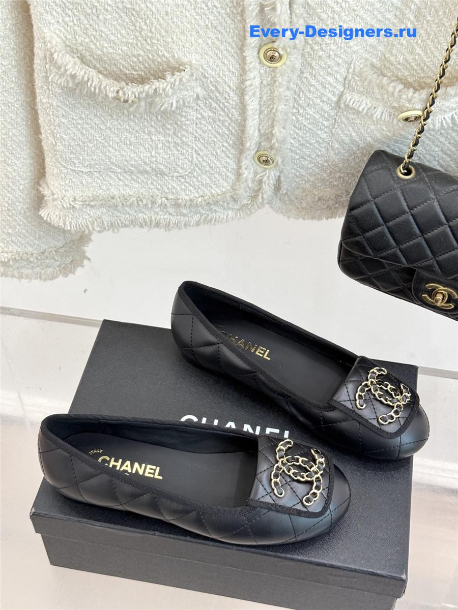 ch**el black D1am0nd chain cc logo ballet flats