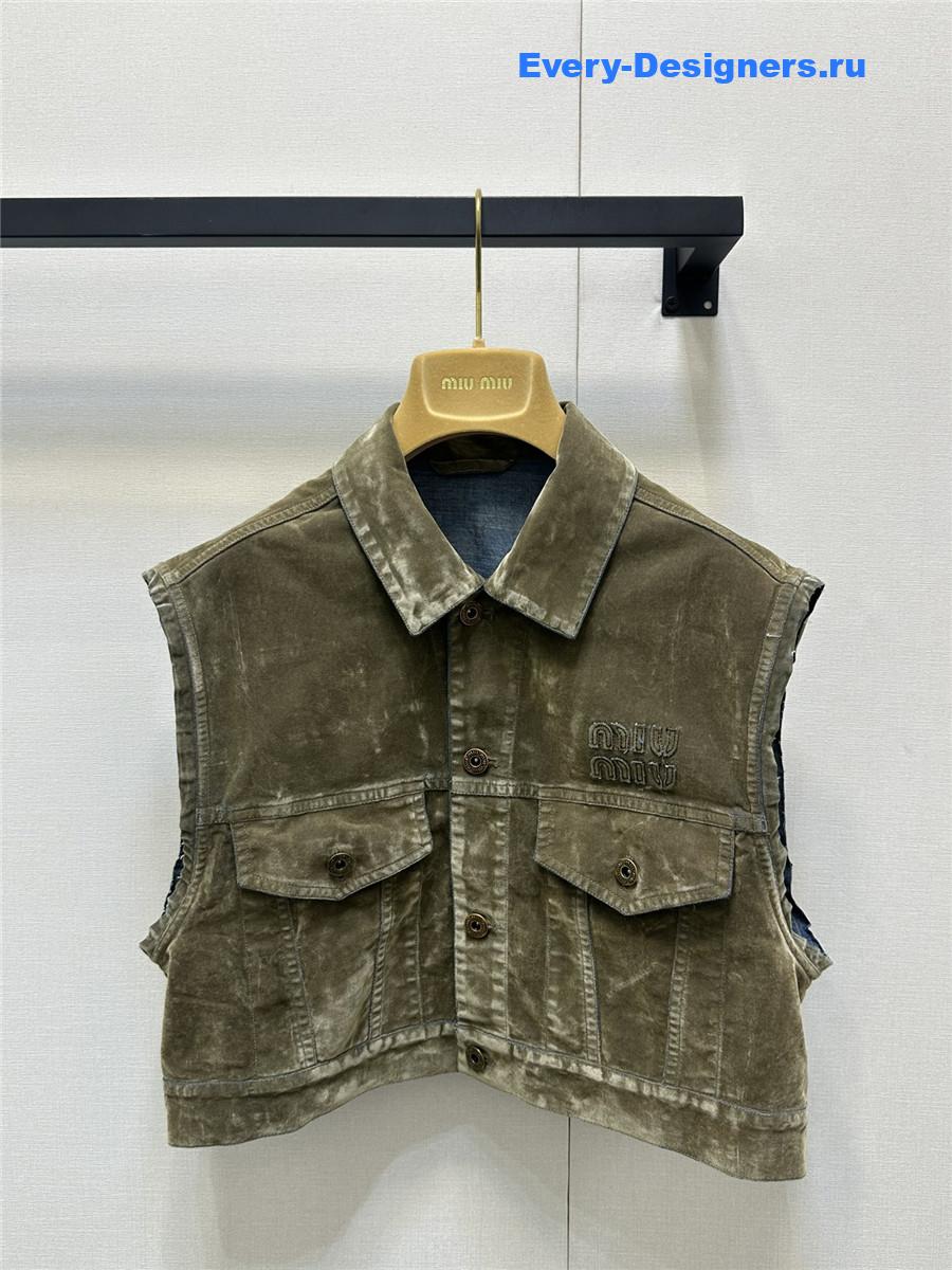 Miu Miu Tobacco Flocked Chambray Vest