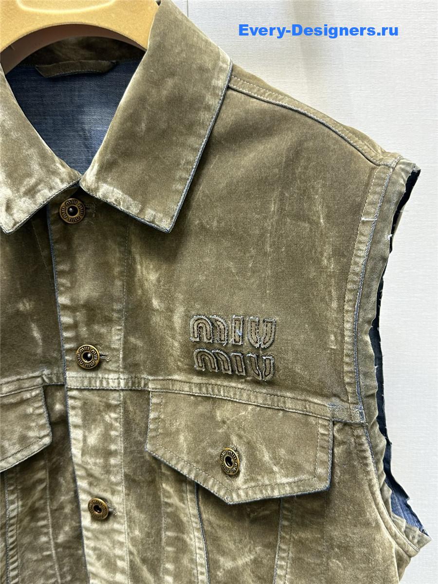 Miu Miu Tobacco Flocked Chambray Vest