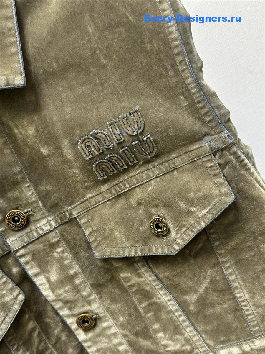 Miu Miu Tobacco Flocked Chambray Vest