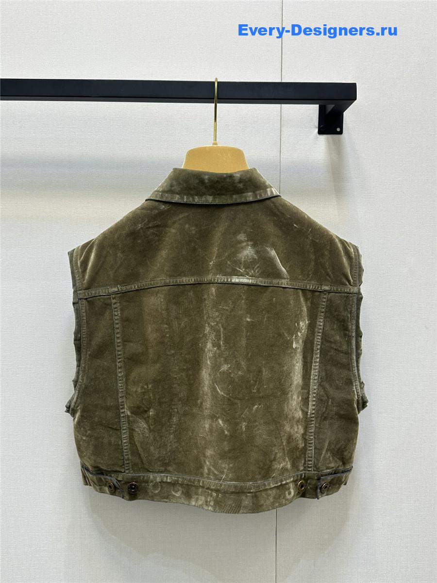 Miu Miu Tobacco Flocked Chambray Vest