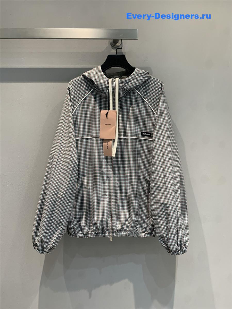Miu Miu Bottle Green Checked Bomber