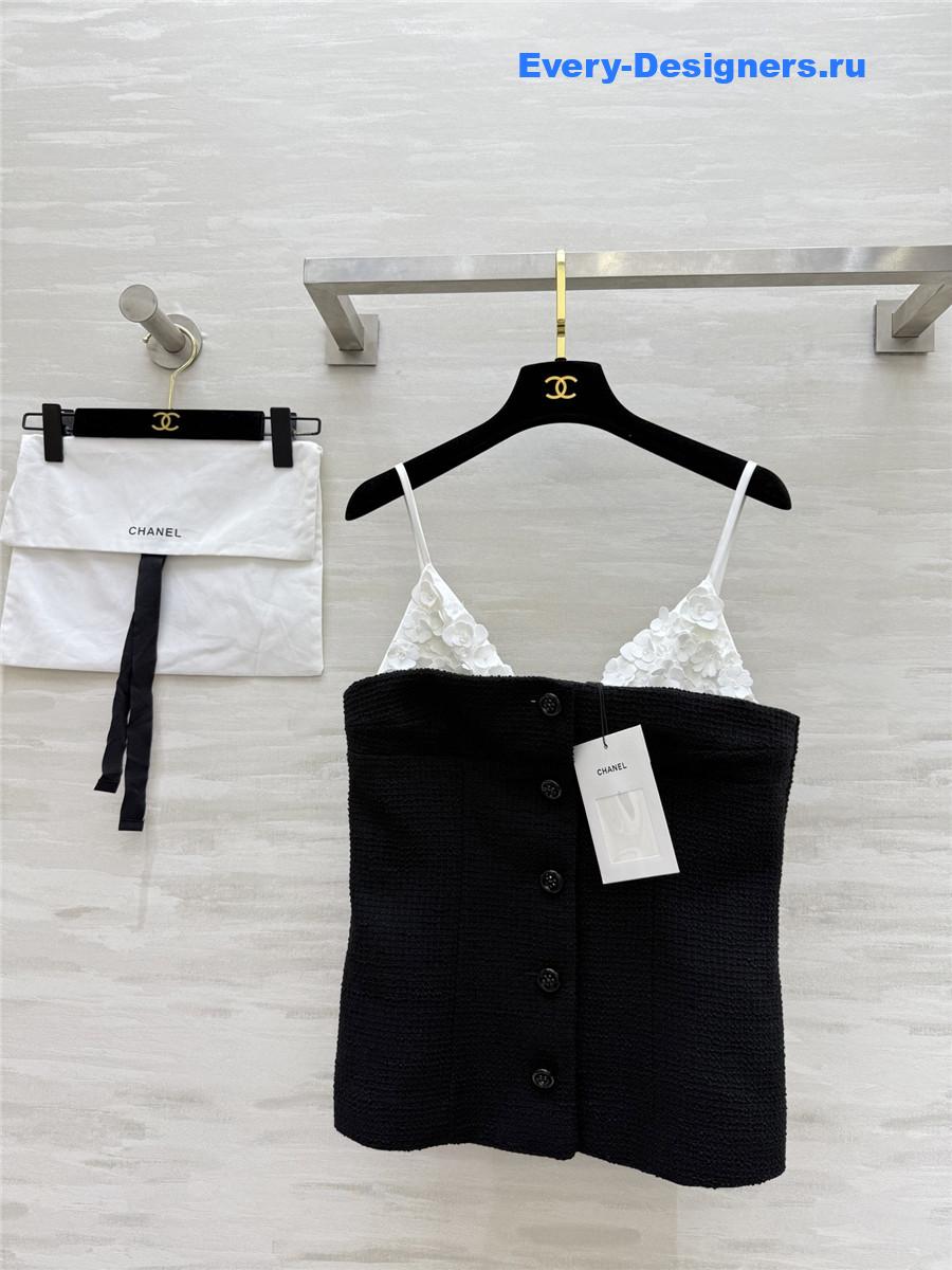 Ch**el black embroidered waffle top