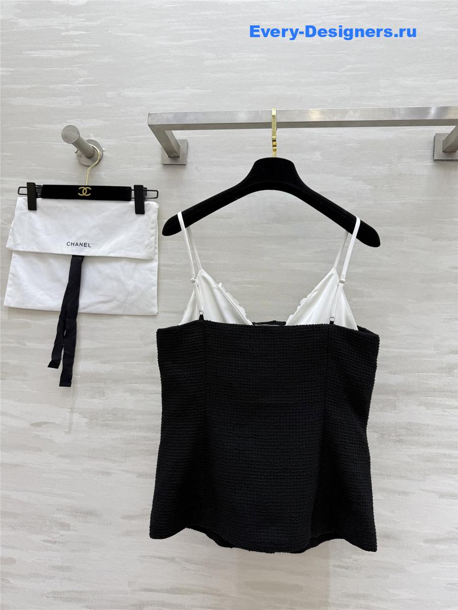 Ch**el black embroidered waffle top