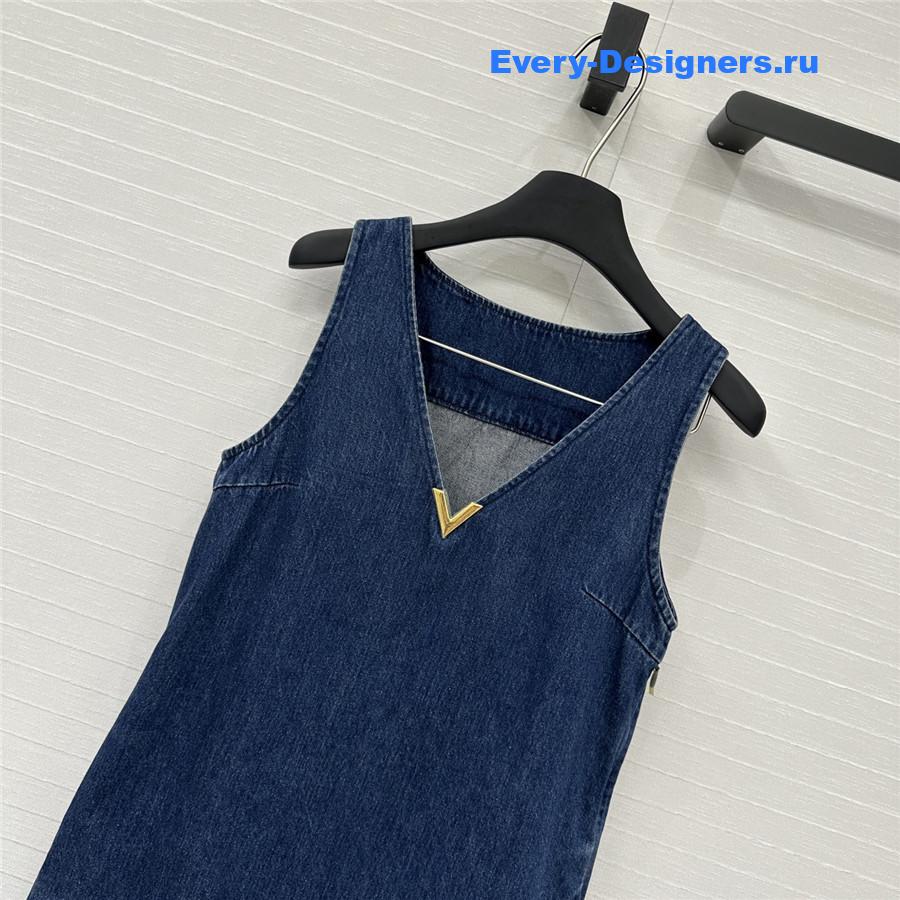 Va1e*ntin0 feather-trim denim dress