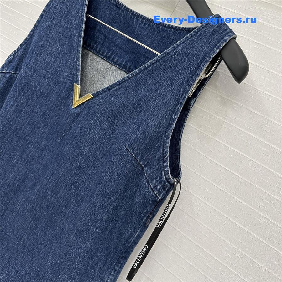 Va1e*ntin0 feather-trim denim dress