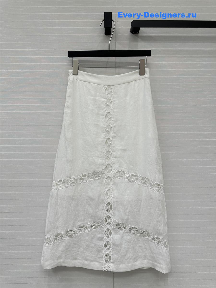 chloe white hollow embroidered linen skirt