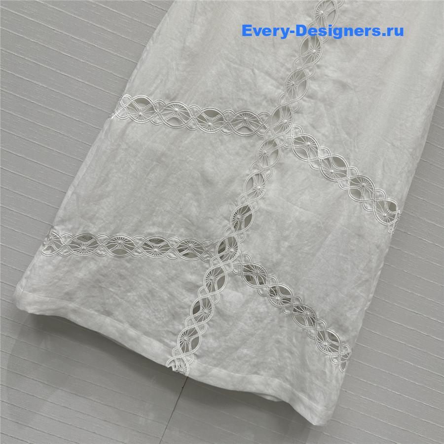 chloe white hollow embroidered linen skirt