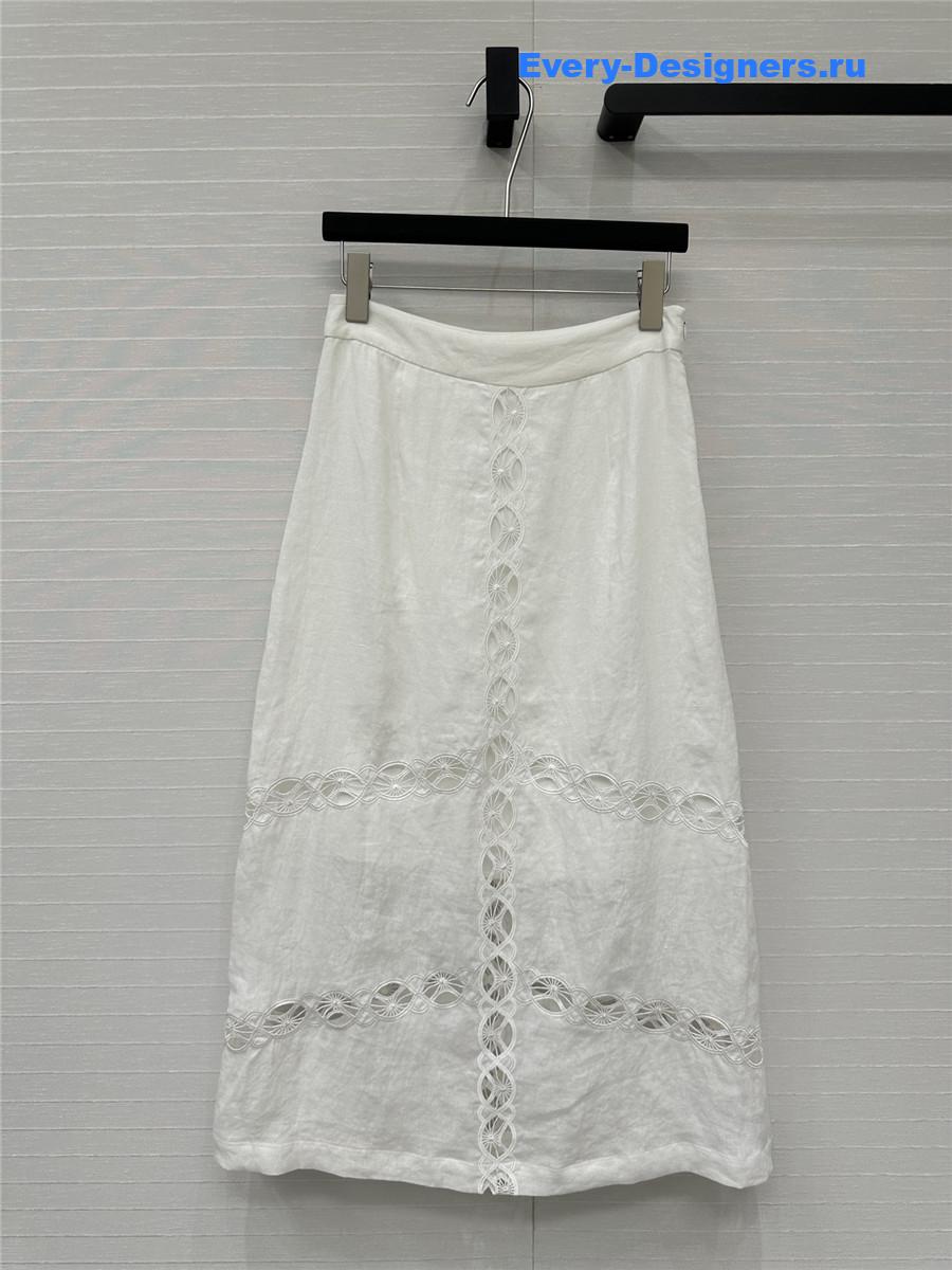 chloe white hollow embroidered linen skirt