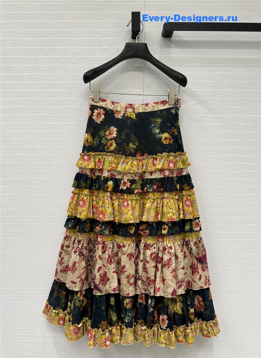 Va1e*ntin0 multicolor ruffled midi skirt