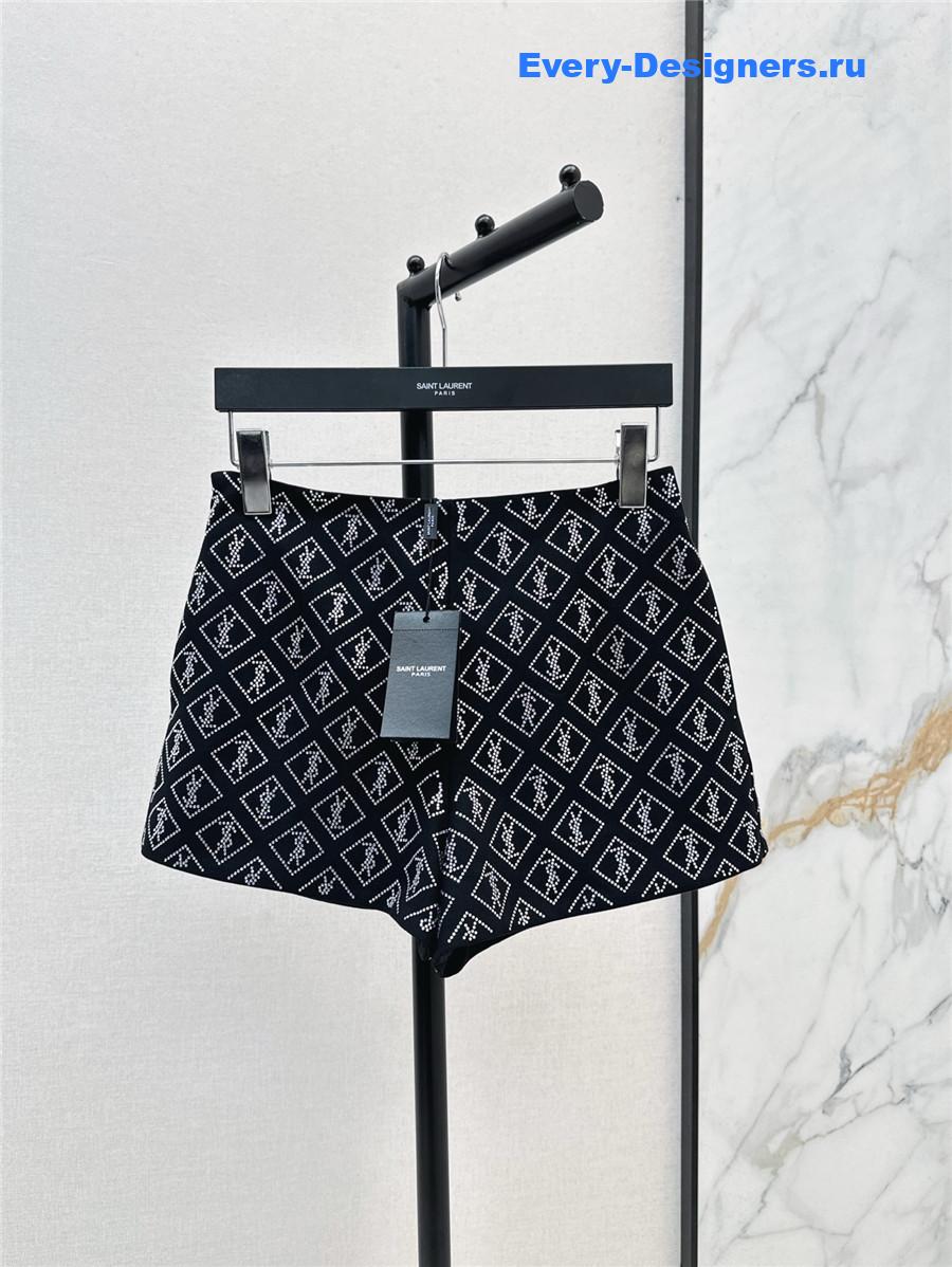 Sa1nt Lau*nt rhinestone logo shorts
