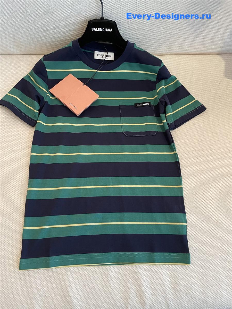 Miu Miu Green Striped Short Sleeve