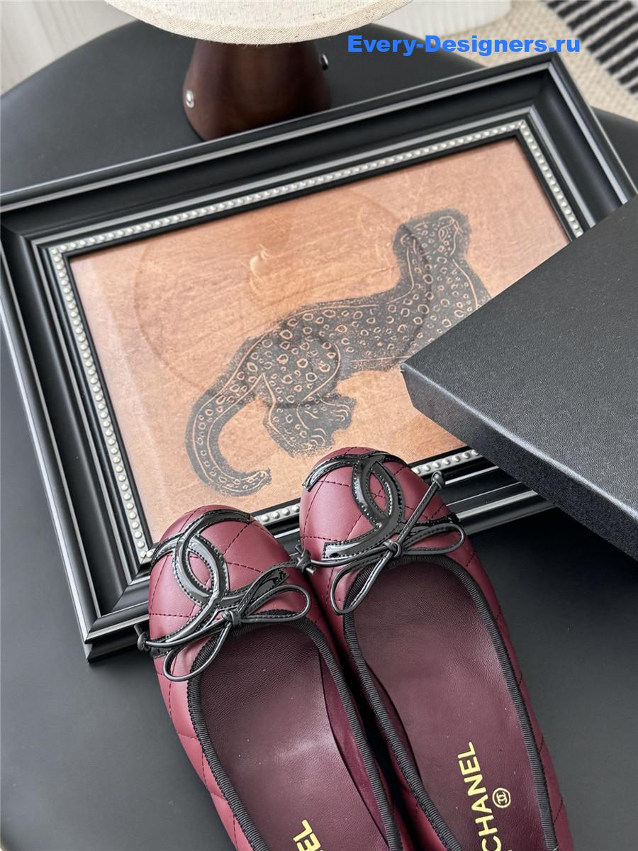 Ch**el burgundy quilted ballet flats
