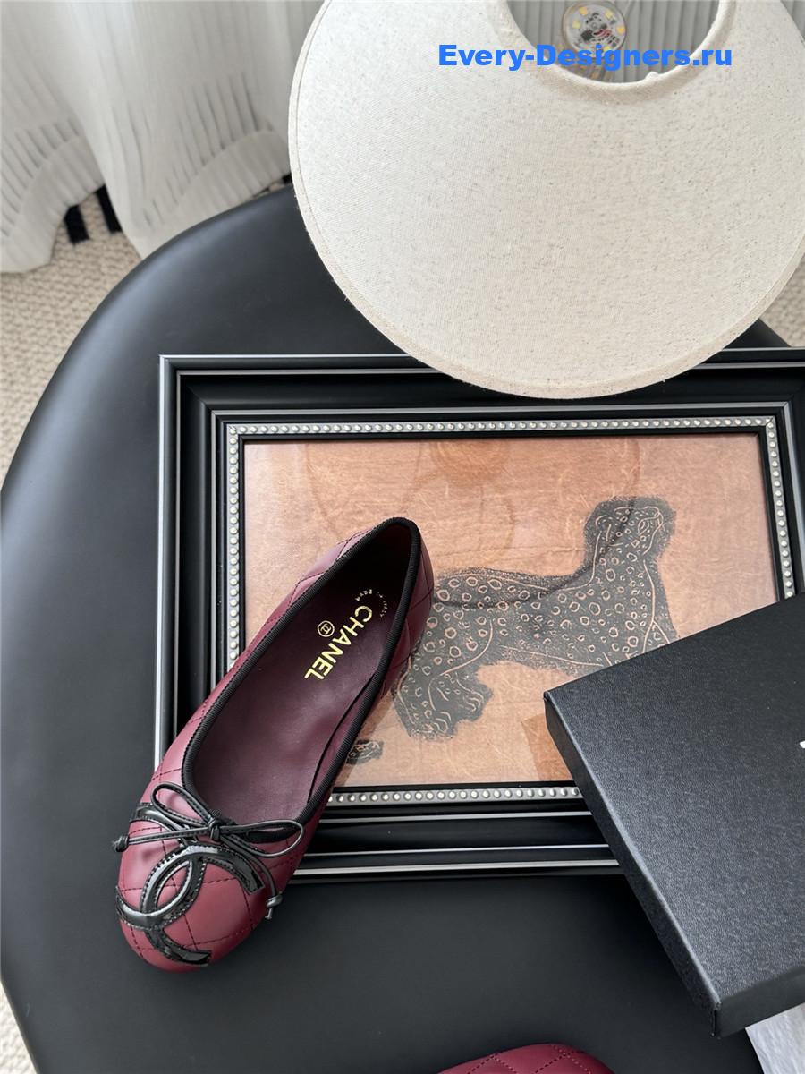 Ch**el burgundy quilted ballet flats