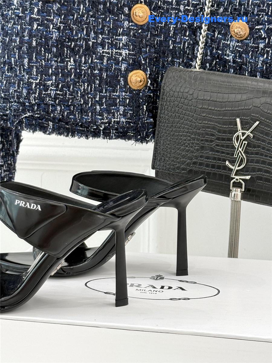 Pra*a black patent heeled sandals