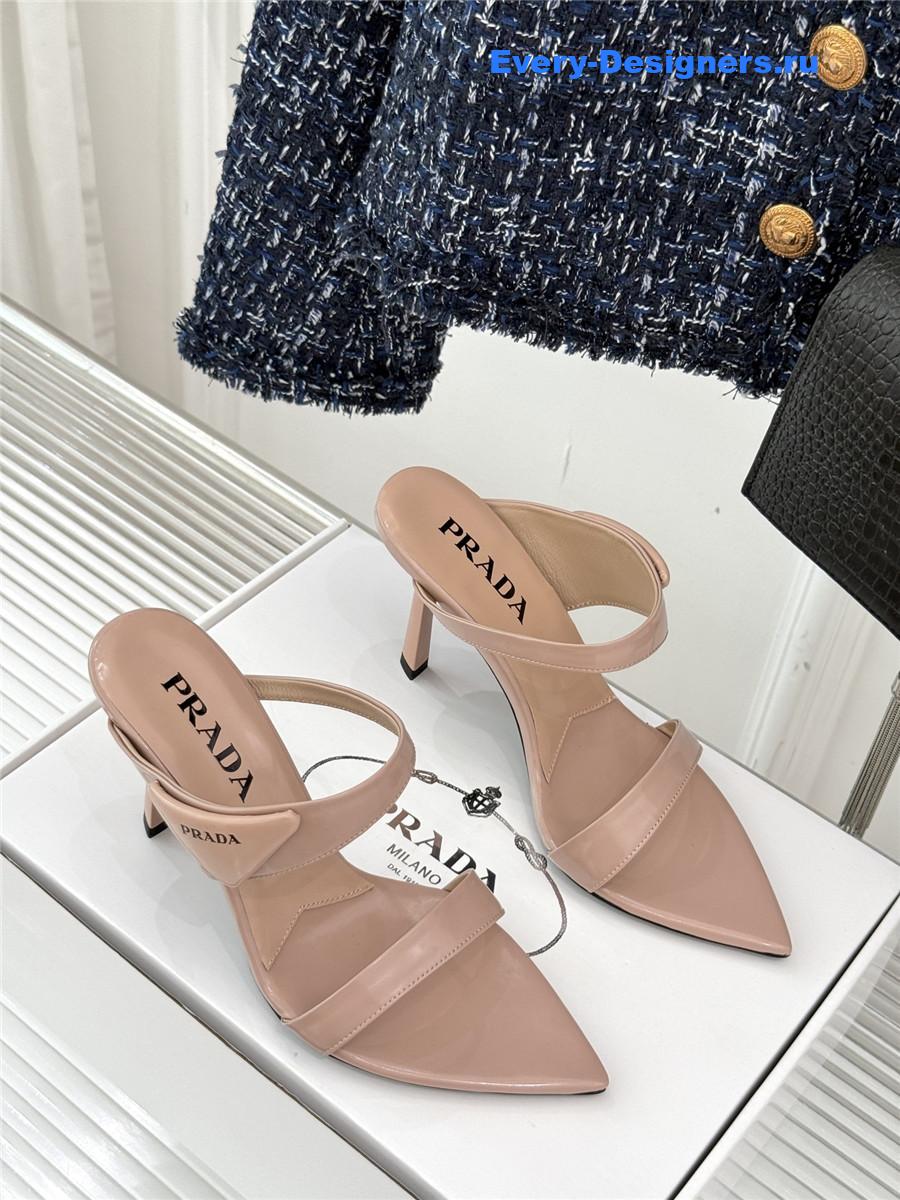 Pra*a beige patent heeled sandals