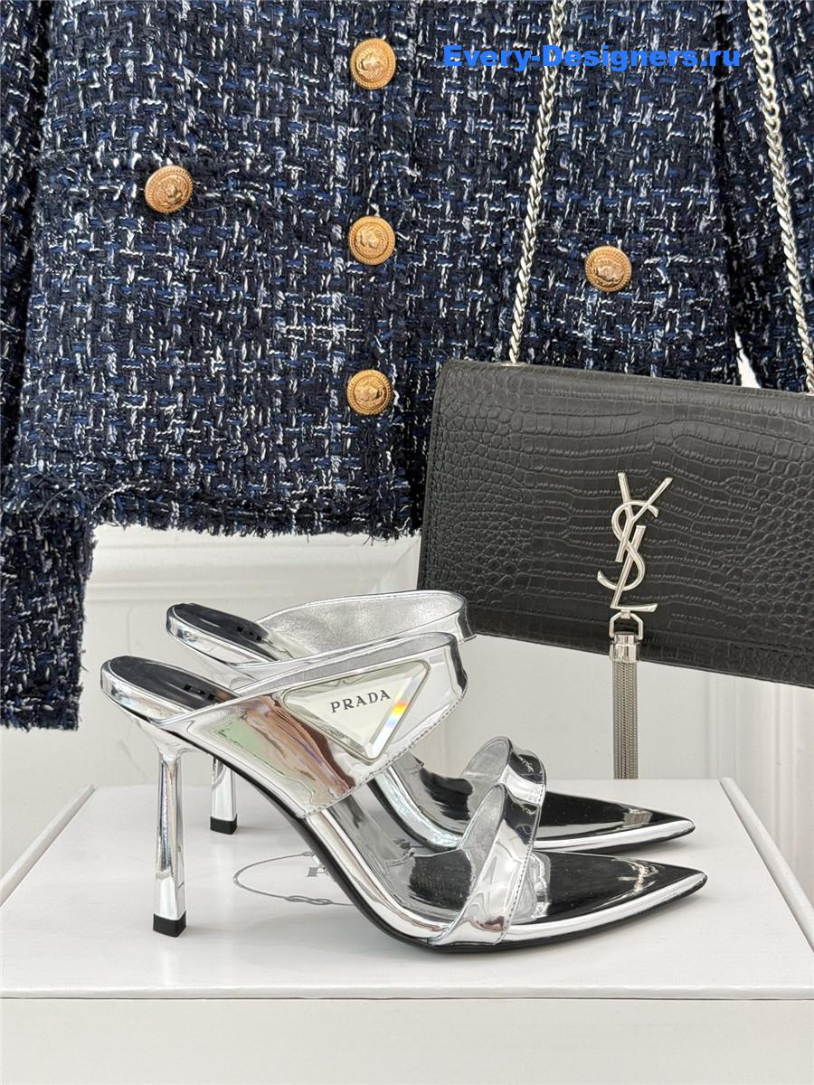 Pra*a silver patent heeled sandals