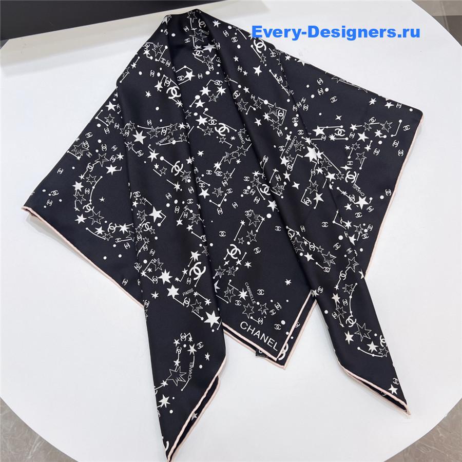 Ch**el black star silk scarf