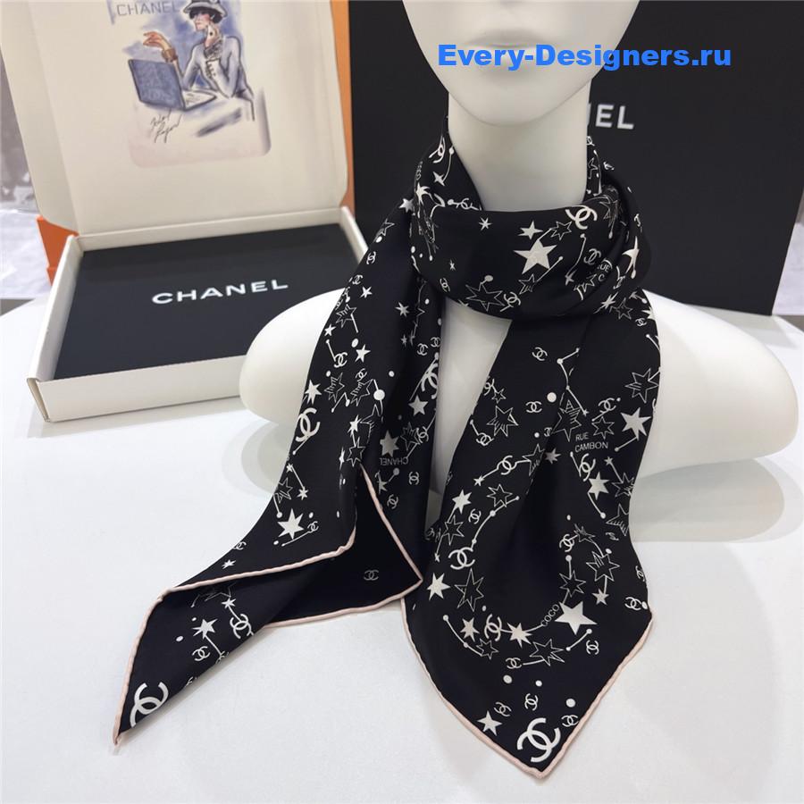 Ch**el black star silk scarf