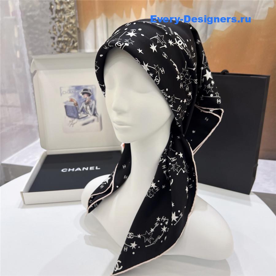 Ch**el black star silk scarf