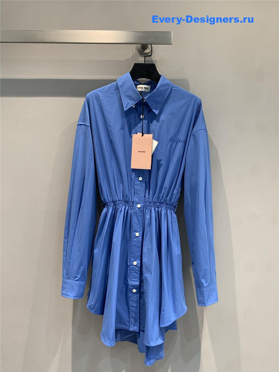 Miu Miu Blue Embroidered Shirt Dress